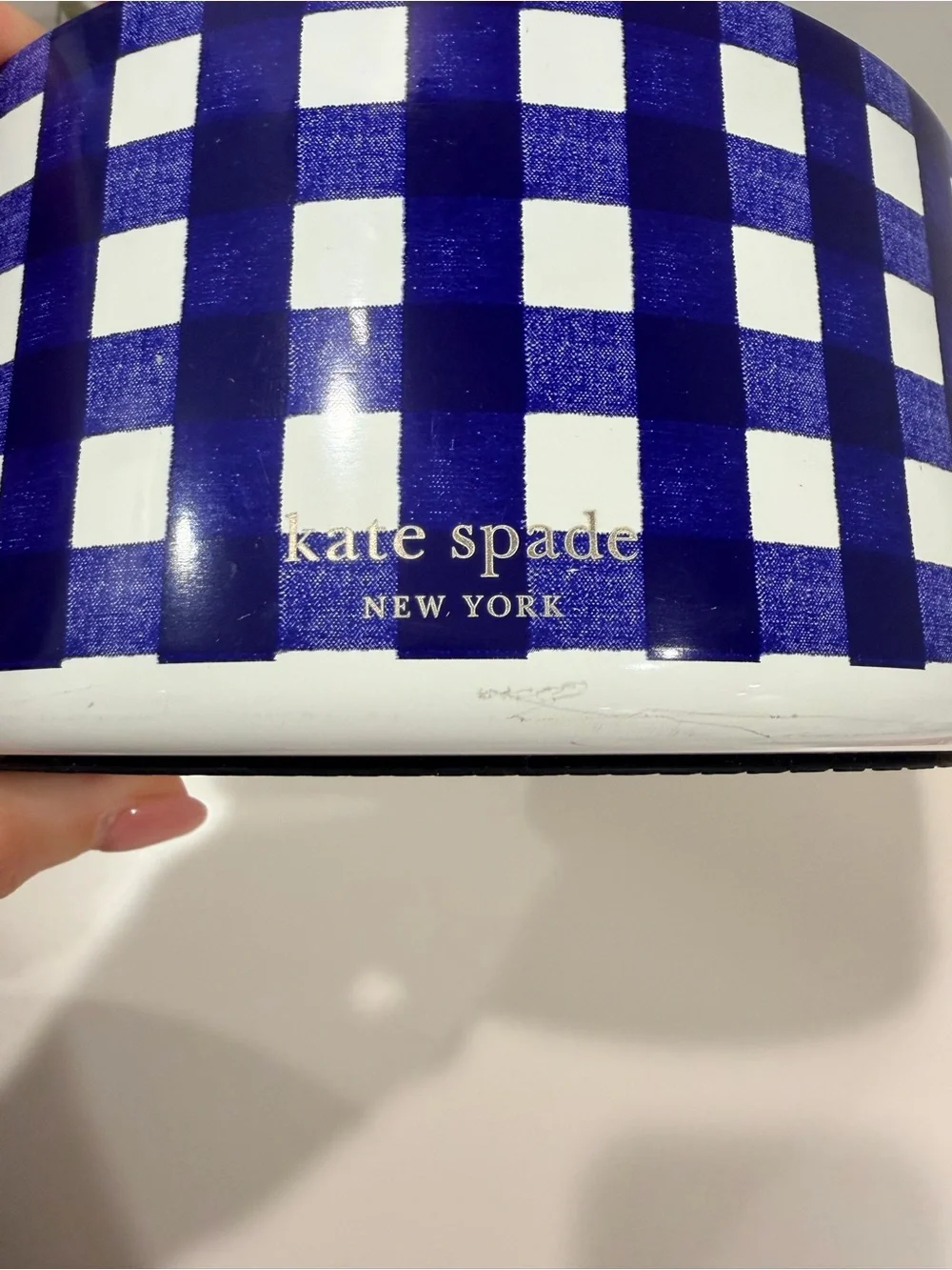 Kate Spade Small Dog Bowl -Navy Gingham (16oz)
